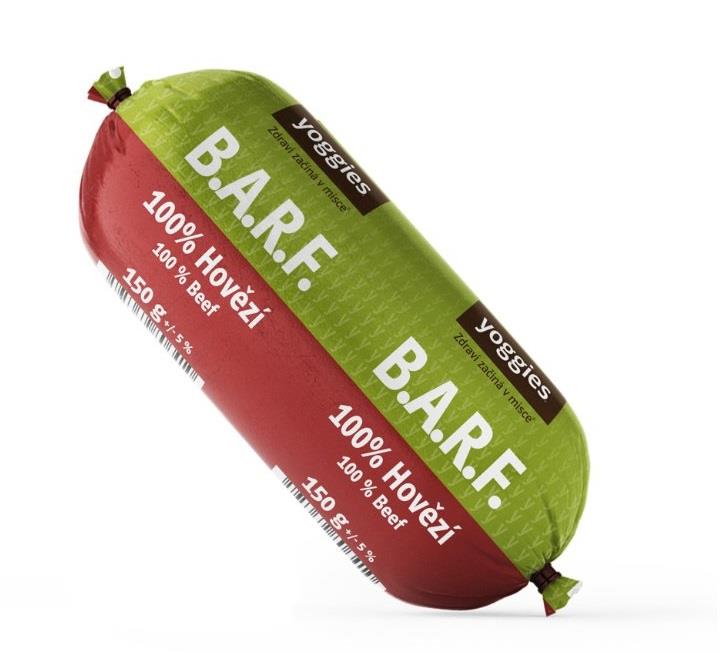 Yoggies B.A.R.F. 100% hovězí s probiotiky 150g
