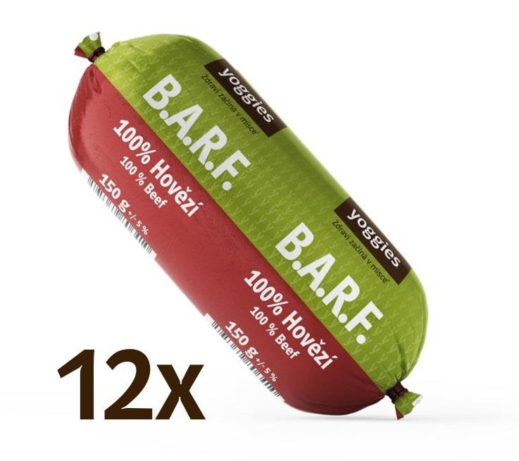 Yoggies B.A.R.F. 100% hovězí s probiotiky 1800 g (12x150g)