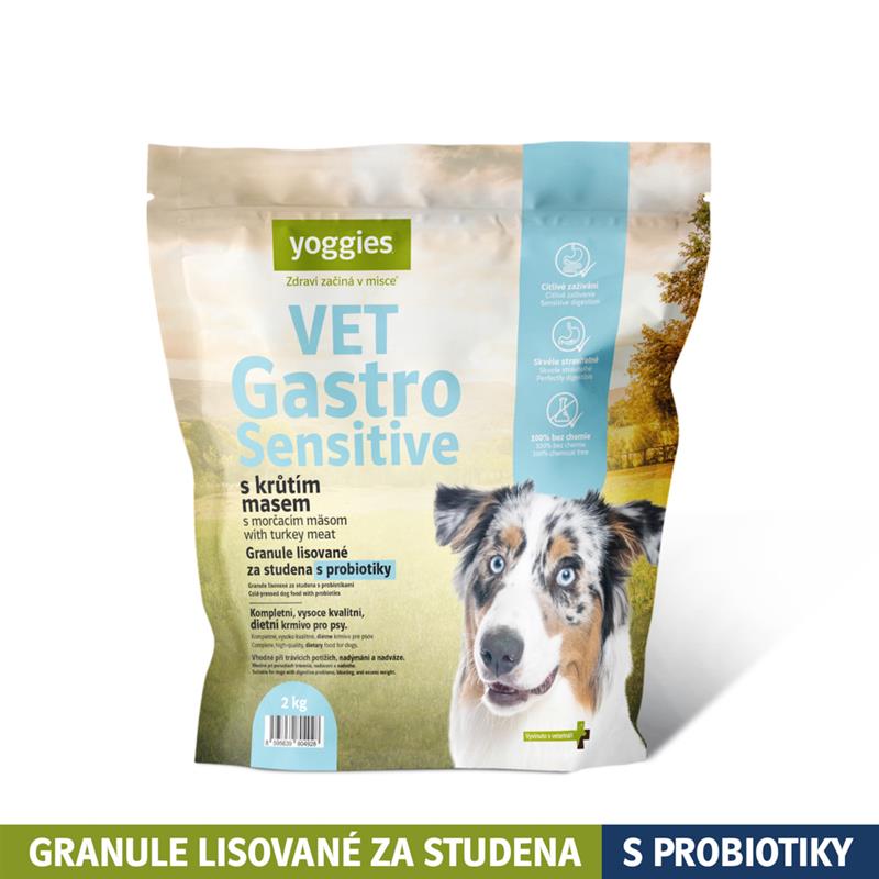 Yoggies VET Gastro Sensitive s krůtím masem, granule lisované za studena s probiotiky 2kg
