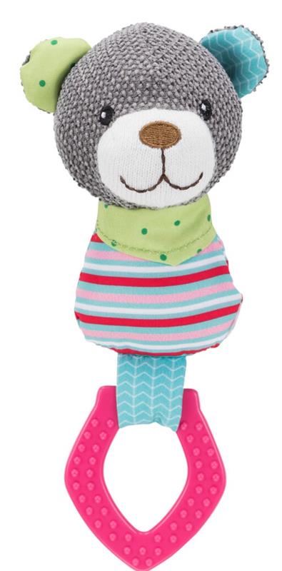 JUNIOR plyšový medvídek s plastovým kroužkem, zvukový, 23 cm