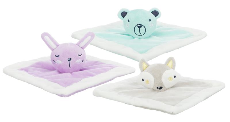 JUNIOR snuggler - plyšový mazlíček, čtverec s plyšovou hlavou 20 x 20 cm