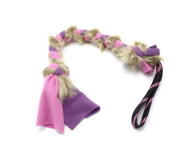 Pískací Potvůrky - Flísové přetahovadlo pro psy s umělou kožešinou střední - růžovo/fialové