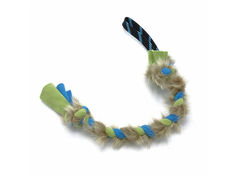 Pískací Potvůrky - Flísové přetahovadlo pro psy s umělou kožešinou střední - modro/zelené