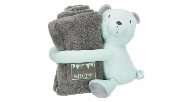 JUNIOR set - deka 75 x 50 cm + plyšový medvídek, šedá/mátová