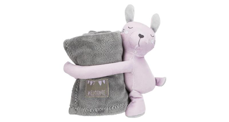 JUNIOR set - deka 75 x 50 cm + plyšový zajíček, šedá/světle fialová