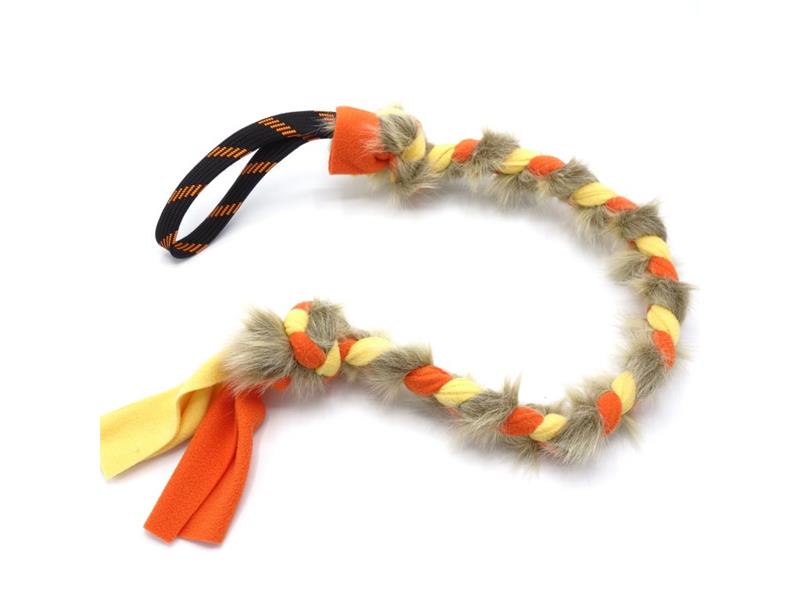 Pískací Potvůrky - Flísové přetahovadlo pro psy s umělou kožešinou velké - oranžovo/žluté
