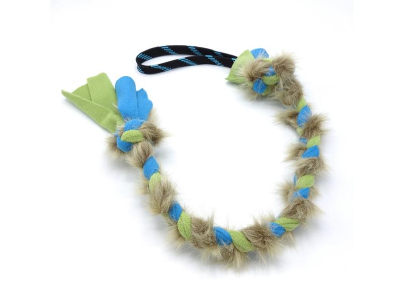 Pískací Potvůrky - Flísové přetahovadlo pro psy s umělou kožešinou velké - modro/zelené