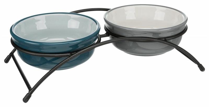 Set keramických misek v kovovém stojánku, 2 × 0.25 l/ø 13 cm, petrolejová/šedá