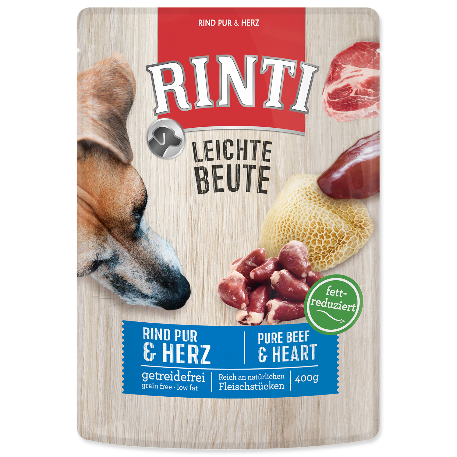 Rinti Dog Leichte Beute kapsa hovězí+kuře srdíčka 400g