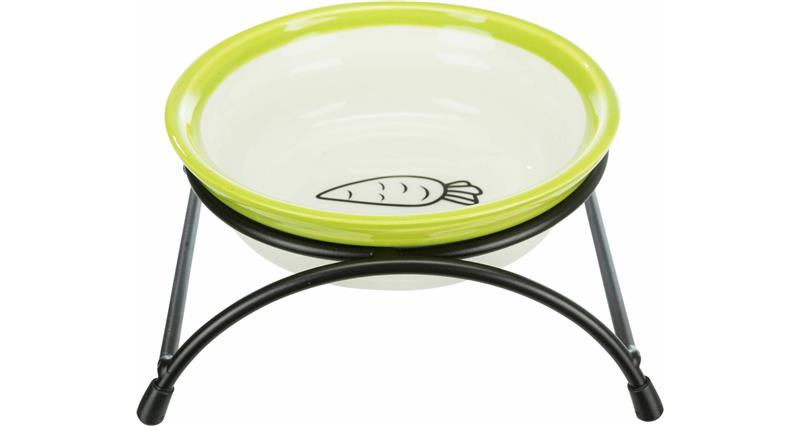 Miska keramická v kovovém stojánku, 0.3 l/ø 13 cm, bílá/zelená