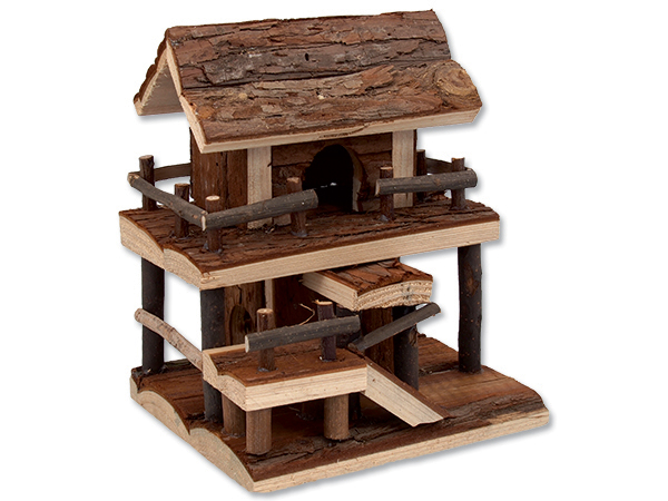 Domek SMALL ANIMALS dvoupatrový dřevěný s kůrou 17 x 15 x 20 cm