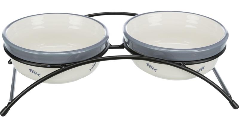 Set keramických misek se stojánkem 2 × 0,3 l / ø 12 cm  bílá/modrošedá