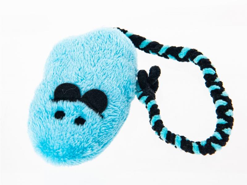 Pískací Potvůrky – myš s kozlíkem a chrastítkem - modrá