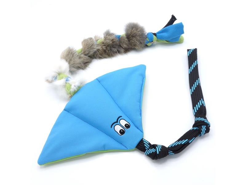 Pískací Potvůrky Odolný softshellový Rejnok s králičí kožešinou - modrá