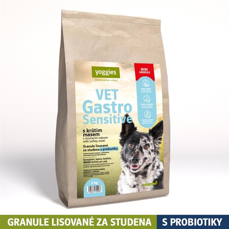 Yoggies VET Gastro Sensitive s krůtím masem, minigranule lisované za studena s probiotiky 5kg