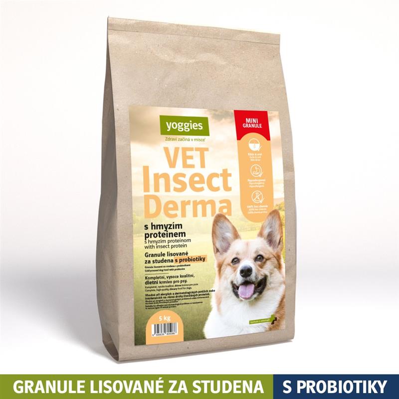 Yoggies VET Insect Derma s hmyzím proteinem, minigranule lisované za studena s probiotiky 5kg