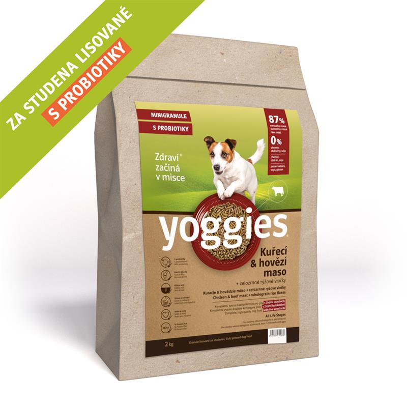 MINIGRANULE kuřecí a hovězí maso, minigranule lisované za studena s probiotiky Yoggies 2kg