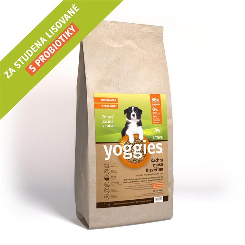 MINIGRANULE Yoggies Active, kachna a zvěřina - granule lisované za studena  15kg