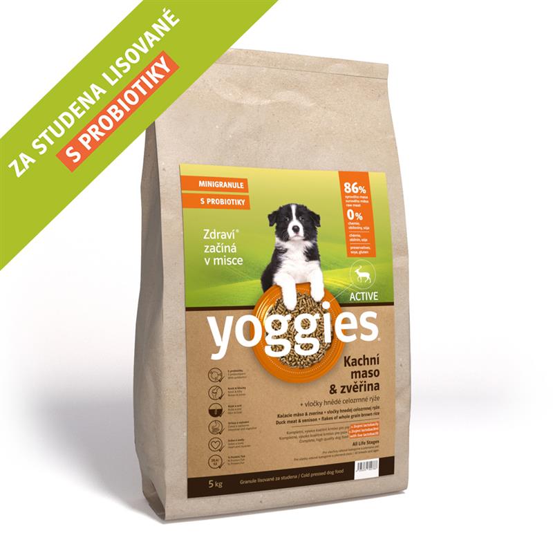 MINIGRANULE Yoggies Active, kachna a zvěřina, granule lisované za studena s probiotiky 5kg
