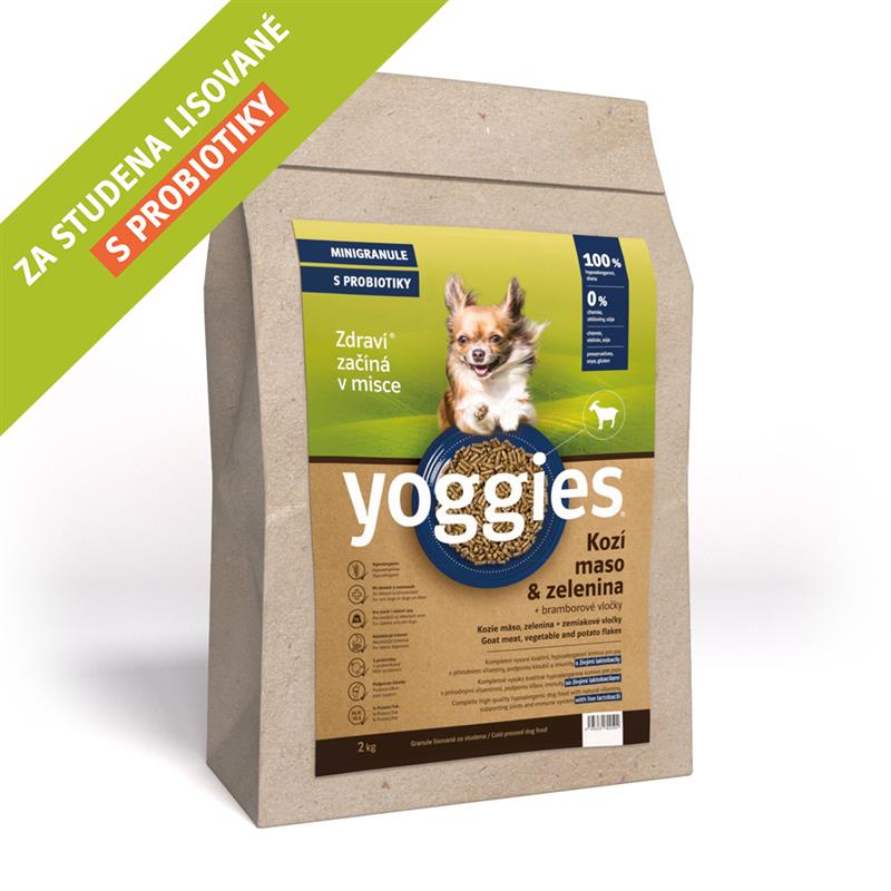 Yoggies Hypoalergenní MINIGRANULE pro psy s kozím masem, lisované za studena 2kg