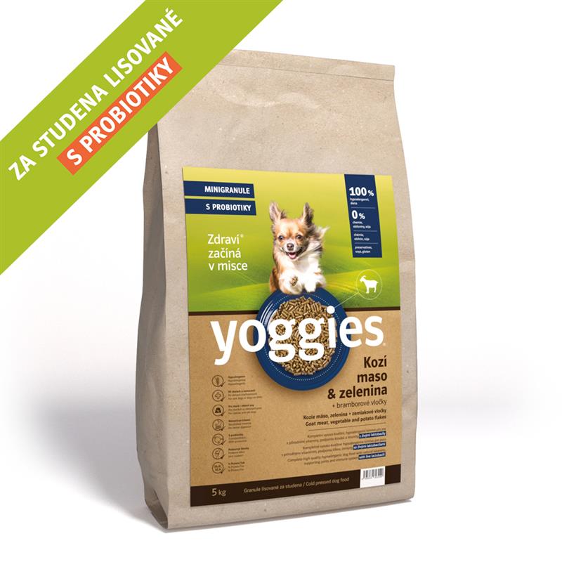 Yoggies Hypoalergenní MINIGRANULE pro psy s kozím masem, lisované za studena 5 kg