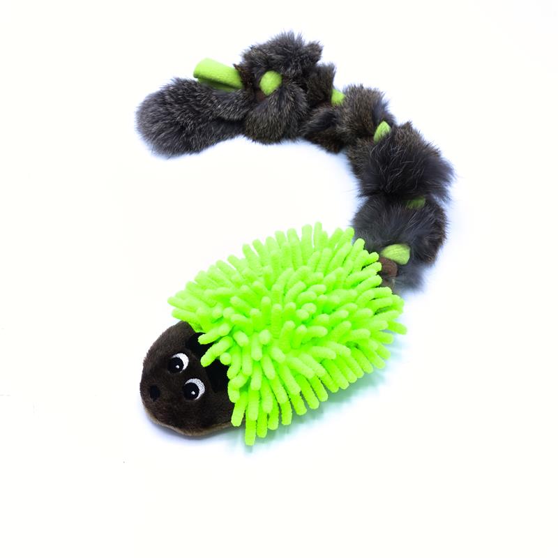 Pískací Potvůrky Ježek s králičí kožešinou - hnědý se žlutozelenou