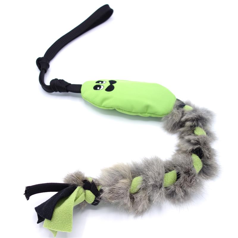 Pískací Potvůrky Odolné přetahovadlo – krysa s králičí kožešinou a flísem - zelená