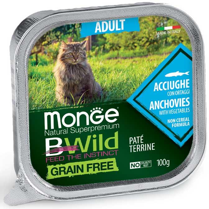 MONGE BWILD CAT Grain Free vanička ADULT Ančovičky 100g